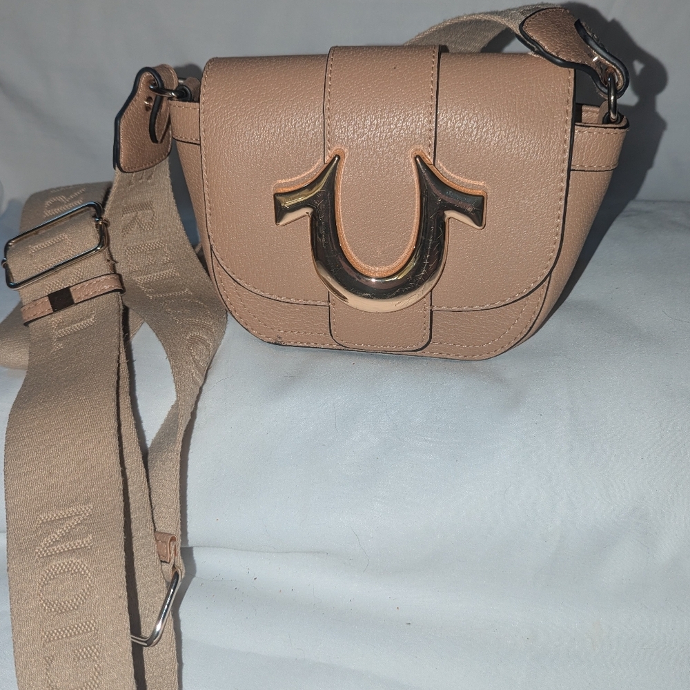 True Religion Mini Front Flap Horseshoe Tan Crossbody Bag